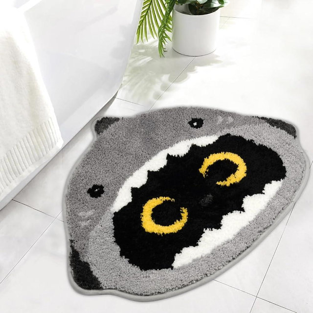 NIGOWAYS Bathroom Rugs - Shark Black Cat Shaped Bath Rugs,Soft Absorbent Rubber Backing Rug,Machine Washable Bath Mats for Bathroom Floor Tub and Shower,Grey(24 * 20inch)