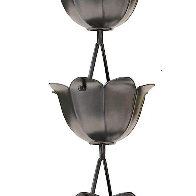 Monarch Rain Chains 18023 Aluminum Lotus Large Cup Rain Chain, 8-1/2 Feet Length Replacement Downspout for Gutters, Pewter