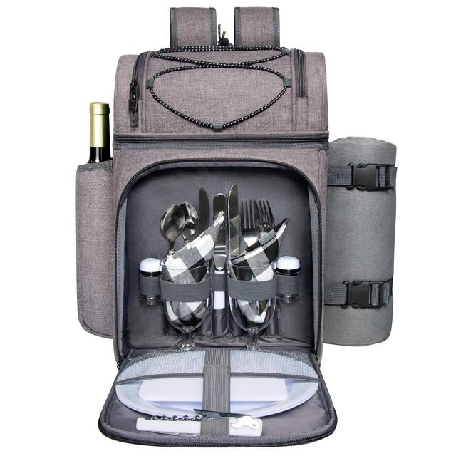 Hap Tim Picnic Basket for 2, 2 Person Picnic Backpack with Wine Holder, Fleece Blanket, Cutlery Set,Perfect for Beach, Day Travel, Hiking, Camping, BBQs, Family or Wedding Gifts for Couples (36083-G)