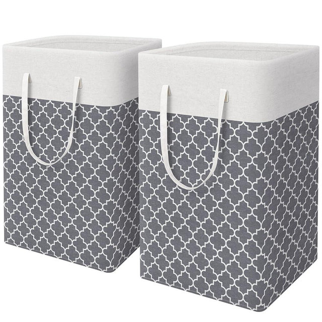 WISELIFE 2-Pack Laundry Hamper 75L Collapsible Large Laundry Baskets with Easy Carry Handles Freestanding Waterproof Clothes Hamper Storage Basket for Toys Clothes Organizer - 24.4" (H), Clover Grey