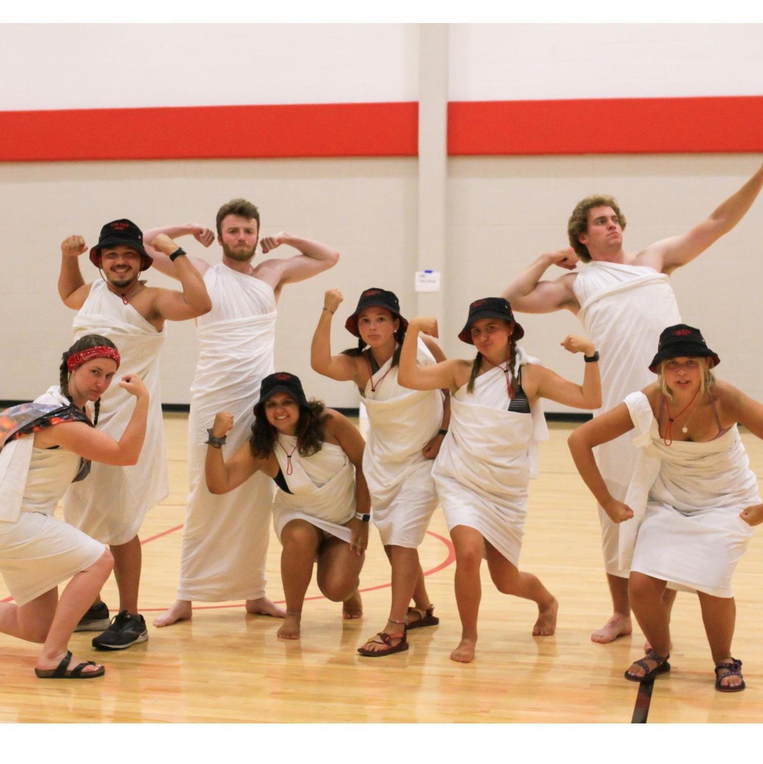 Another photo of junior camp counselors in togas! We weren't dating yet.....