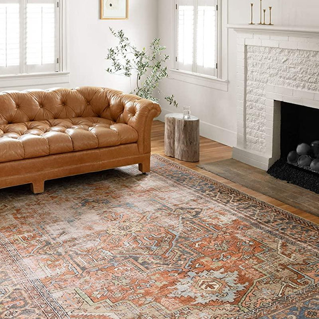 Loloi Loren Collection Vintage Printed Persian Area Rug 2'-3" x 3'-9" Terracotta/Sky