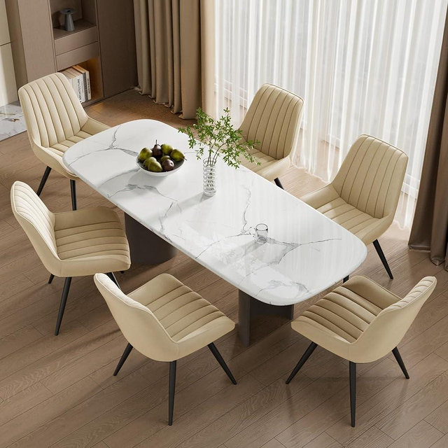 Daluvenix Dining Chairs Set of 6, Mid Century Modern Kitchen Chairs with Soft Cushion, Comfortable Upholstered Fabric Dining Room Chairs for Kitchen, Dark Beige