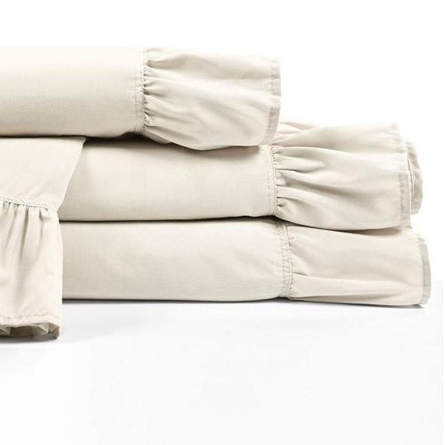 Lush Decor Reyna Ruffle Sheet Set 6 Piece Set Queen, Wheat -Queen Sheets - Beige Bed Sheets - Queen Size Bed Sheet Set - Coquette Bedroom Decor