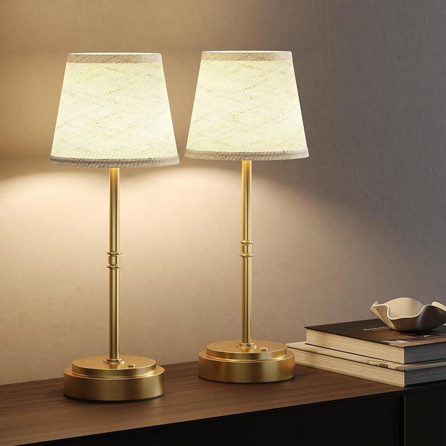Cordless Table Lamp Rechargeable - Portable LED Desk Lamp for Dining Room,Bedroom,Patio - 2-in-1 Adjustable Height (16"/11") Touch Light - Stepless Dimmable(Warm White) (Antique Brass, 2 Pack)