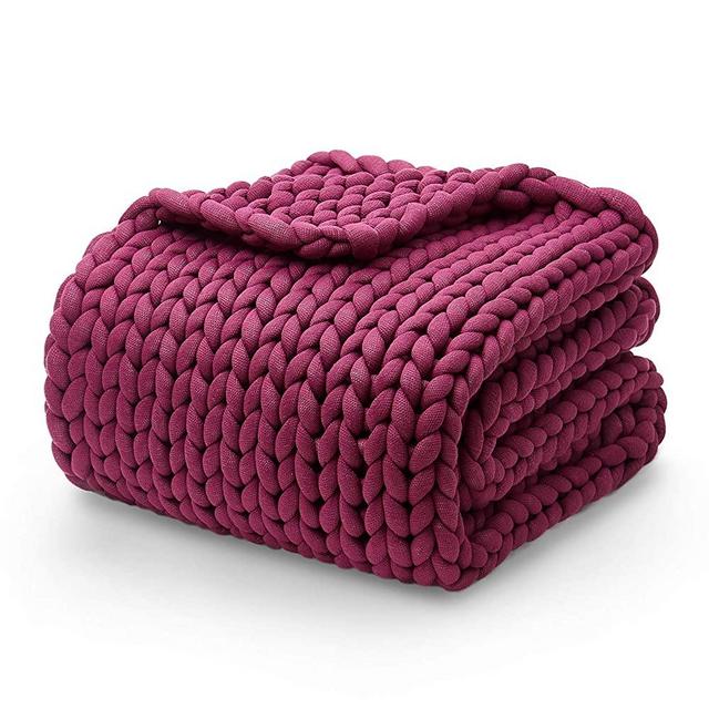 YnM Knitted Weighted Blanket, Hand Made Chunky Knit Weighted Throw for Sleep, Stress or Home Décor, Rest and Relax in Style with YnM's Handmade Weighted Blankets (Purple , 48''x72'' 12lbs)