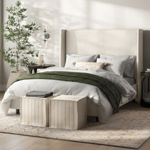 Ana King Upholstered Wingback Bed - Textured Ivory Canvas