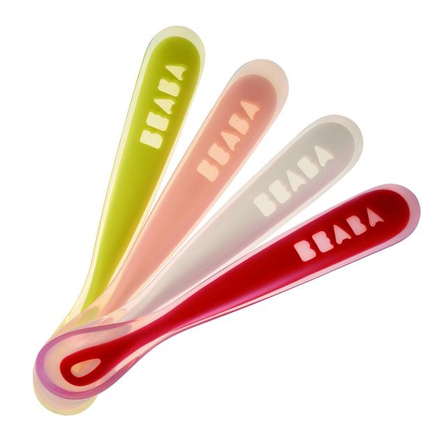 BEABA First Stage 4 Piece Silicone Spoons, Neon