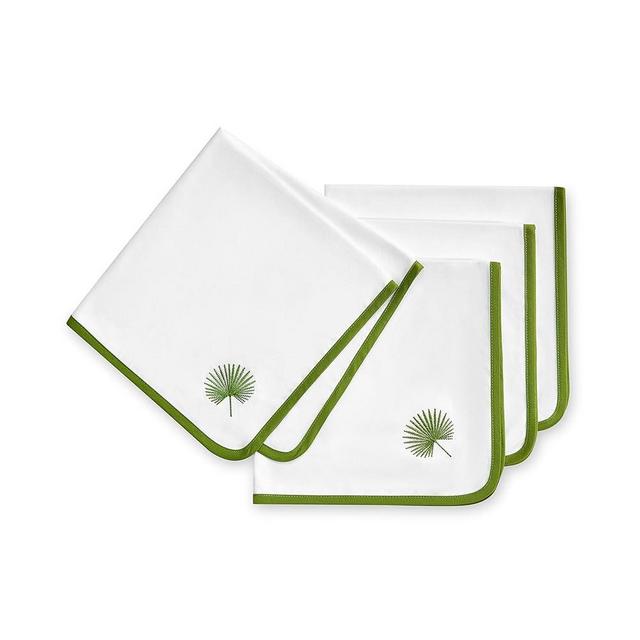 Hofdeco Premium Coastal Cotton Cloth Napkins Set of 4, 20”x20” Washable Dinner Napkins for Beach House Decor, Green Embroidered Palm Leaf