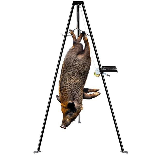 LoJok 600 LBS Capacity Tripod Game Hoist Deer Hanger, Deer Hunting Stand Rack with Heavy Duty Hand Winch & Slide Rail & 16.4 FT Long 0.16 inches Diameter Steel Cable for Hunting Season