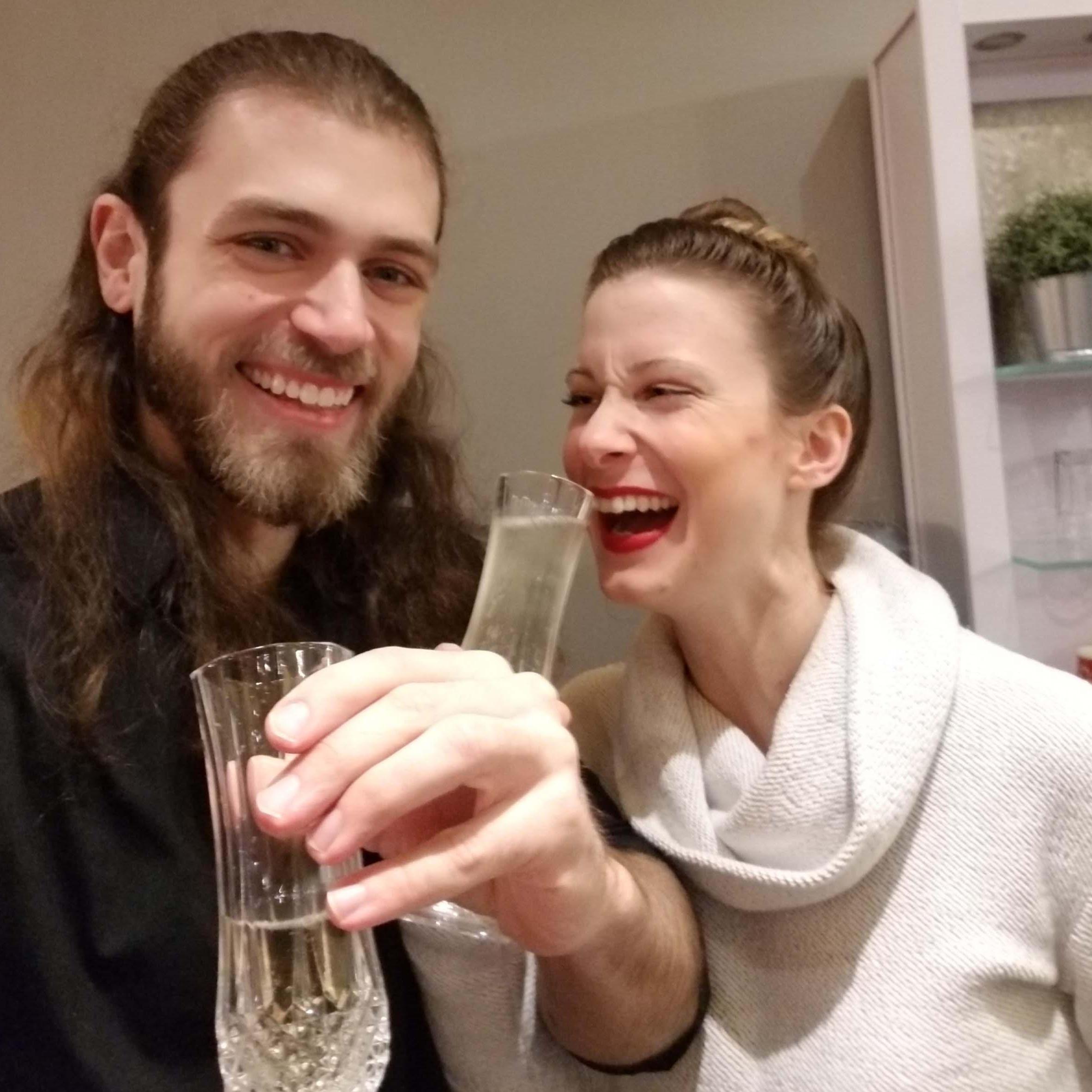Sipping champagne on Nick's 28th birthday 2018