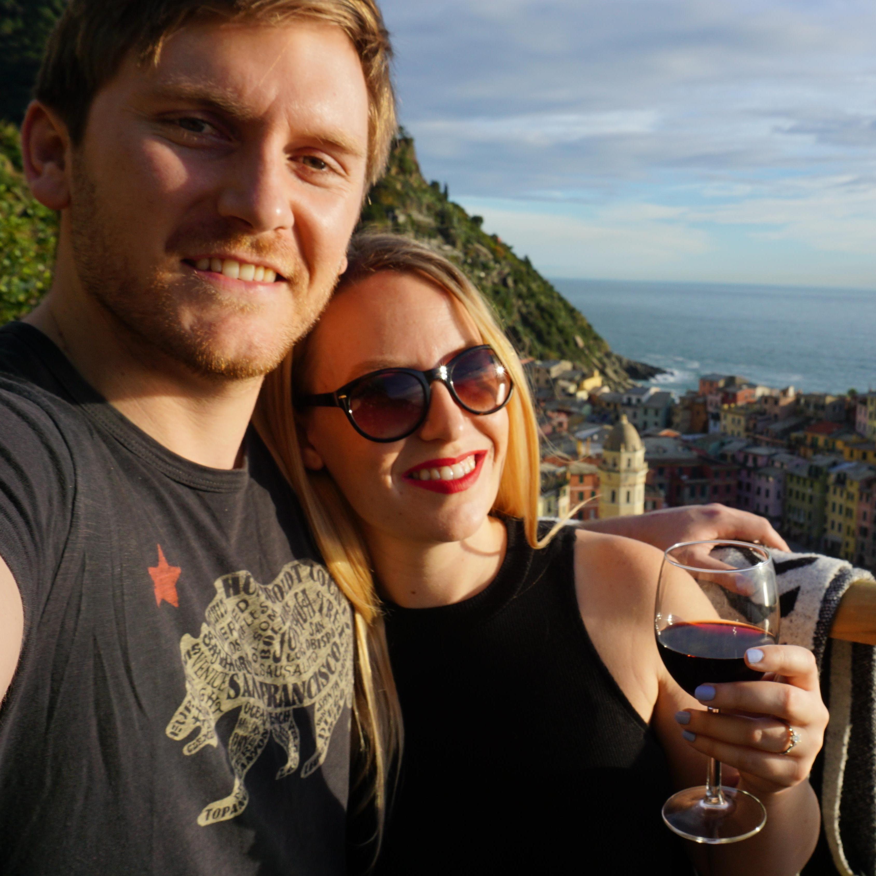 Taking an 'engagement' selfie to share the news. Vernazza, (Cinque Terre) Italy