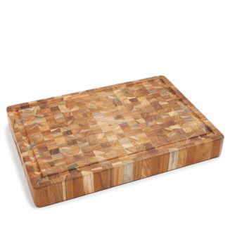 Butcher Block Rectangle End-Grain Cutting Board with Hand Grip and Juice Canal