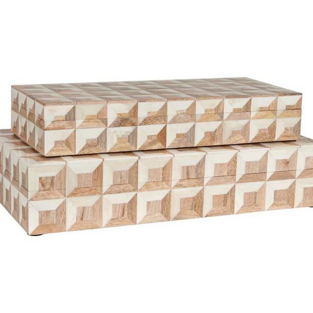 Cora Bone Decorative Box, Set of 2 - White