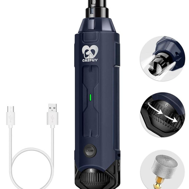 Casfuy 6-Speed Dog Nail Grinder - Newest Enhanced Pet Nail Grinder Super Quiet Rechargeable Electric Dog Nail Trimmer Painless Paws Grooming & Smoothing Tool for Large Medium Small Dogs (Blue)