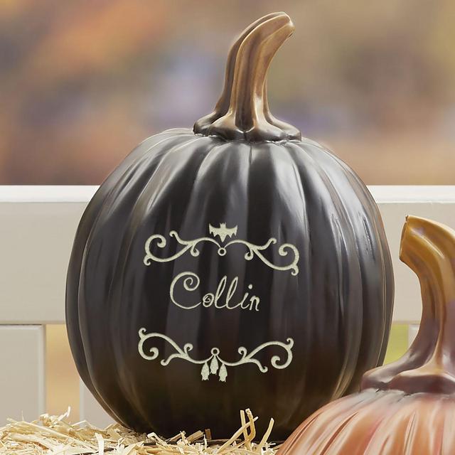 Halloween Vines Personalized Small Pumpkin in Black