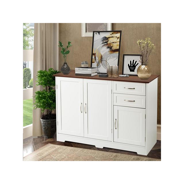 Costway Buffet Sideboard Kitchen Cupboard Storage Cabinet w/ 2 Drawers & 3 Doors White