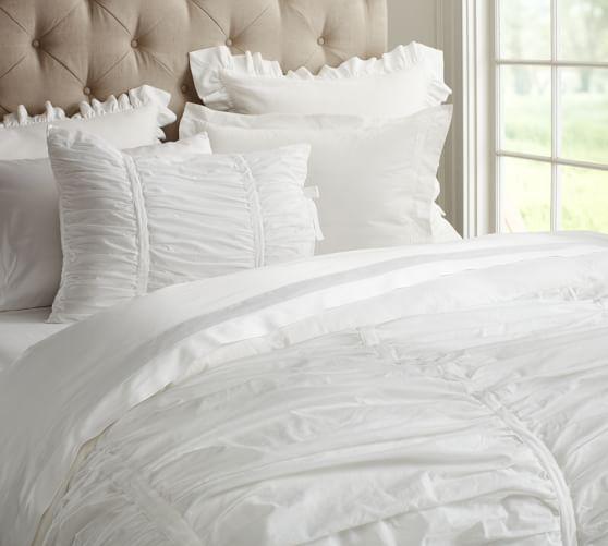 Hadley Ruched Duvet Cover, Full/Queen, White