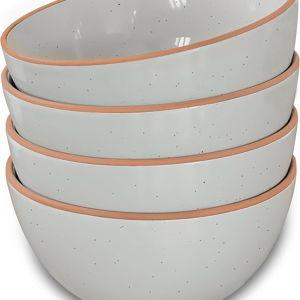Mora Ceramic Bowls For Kitchen, 28oz - Bowl Set of 4 - For Cereal, Salad, Pasta, Soup, Dessert, Serving etc - Dishwasher, Microwave, and Oven Safe - For Breakfast, Lunch and Dinner - Earl Grey