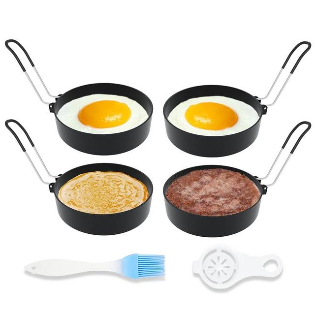 Ameupin Egg Rings, 3.5 Inch Egg Cooking Rings for Griddle Frying Eggs (4 Pack Food Grade Stainless Steel Non Stick Round Egg Pancake Molds with Oil Brush and Egg Separator)