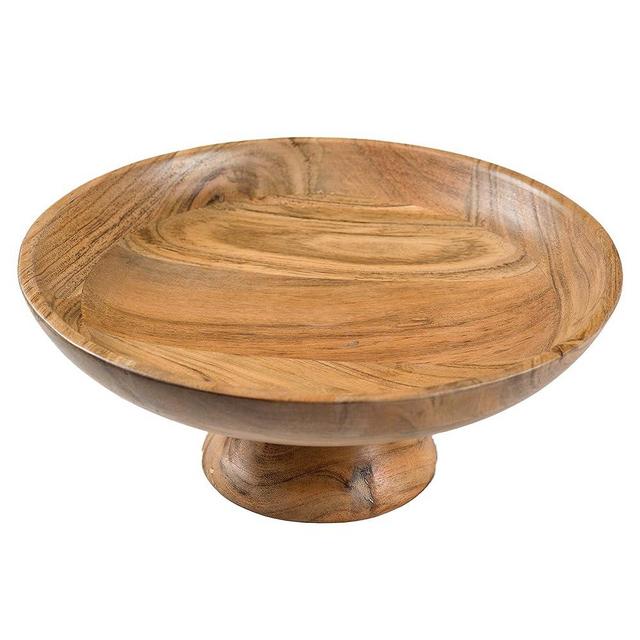 The Fine Living Co. Wooden Fruit Bowl, Large Serving Platter for Dessert, Round Shaped Serving Bowl for Cake, Snacks, Acacia Wood Bowls for Centrepiece, Wedding, Natural, 12"x2"