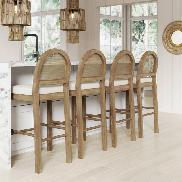 Boucle & Rattan Counter Height Bar Stool Black