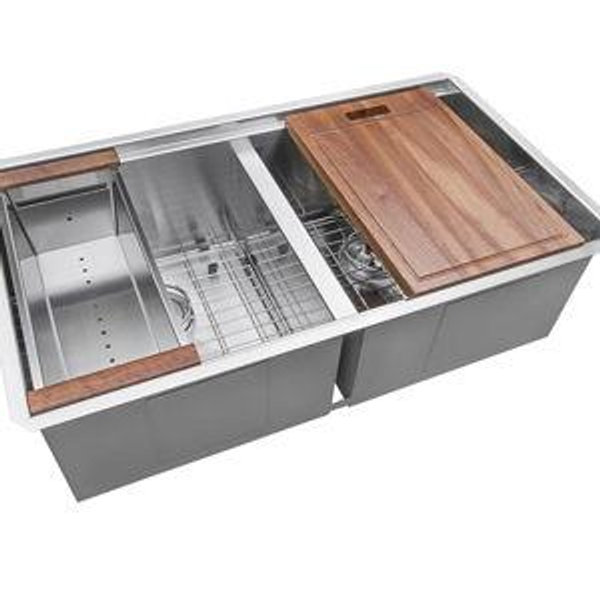 Ruvati Roma 33 in. Undermount 50/50 Double Bowl 16-Gauge Stainless Steel Workstation Kitchen Sink with Accessories