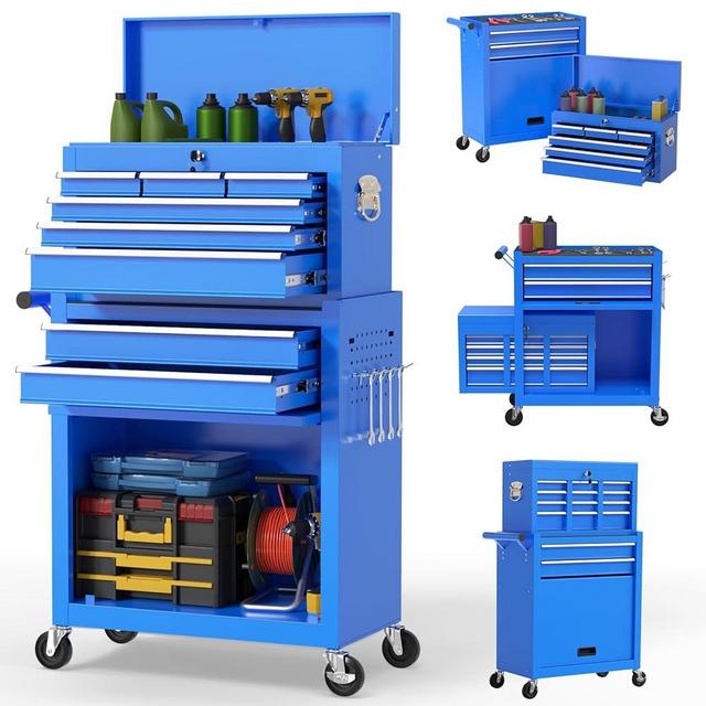 On Shine 8 Drawer Rolling Tool Chest, Large Capacity Rolling Tool Box with Wheels, Locking Mechanical Tool Chest, Portable Tool Box with Sliding Drawers,Metal Tool Box for Garage Workshop (Blue)