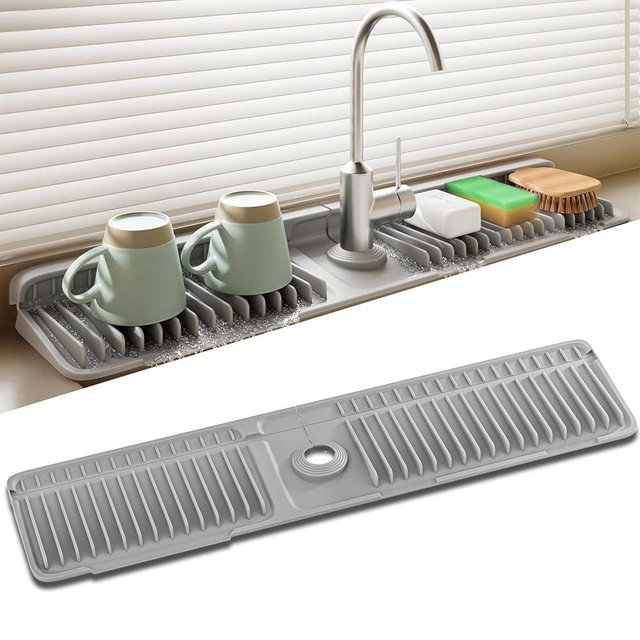 Faucet Mat for Kitchen Sink, 24 Inch Longer Silicone Sink Splash Guard, 7°Slope Fast Self-draining, Fast Drying Tidy Faucet Mat Splash Guard