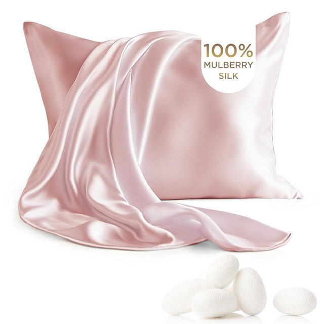 Bedsure 100% Mulberry Silk Pillowcase for Hair and Skin,Pink Silk Pillow Case with Hidden Zipper, Gifts for Women Men, Standard Size Single Pack,20x26 Inches