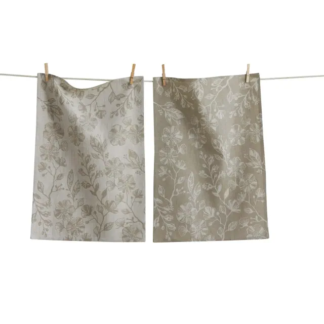 tag Canyon Print Floral Dishtowel Set - White Kitchen Towels, Everyday Use, Machine Washable, 26" x 18"