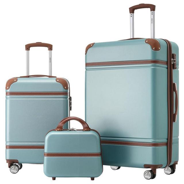 Merax Luggage Set 2 Piece Suitcase Set with Cosmetic Case Expandable Spinner Wheels Vintage Luggage Sets(Blue Green,20"+28")