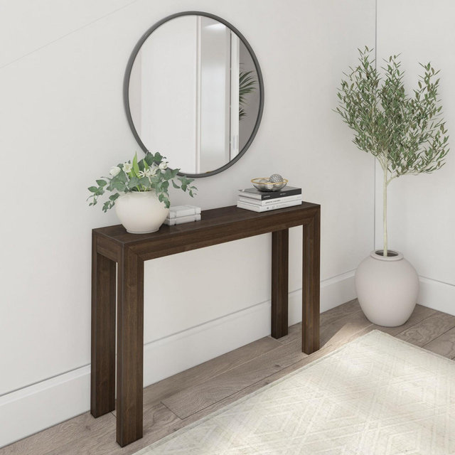 Plank+Beam 46" Modern Solid Wood Console Table, Narrow Entryway Table, Behind The Couch, Walnut