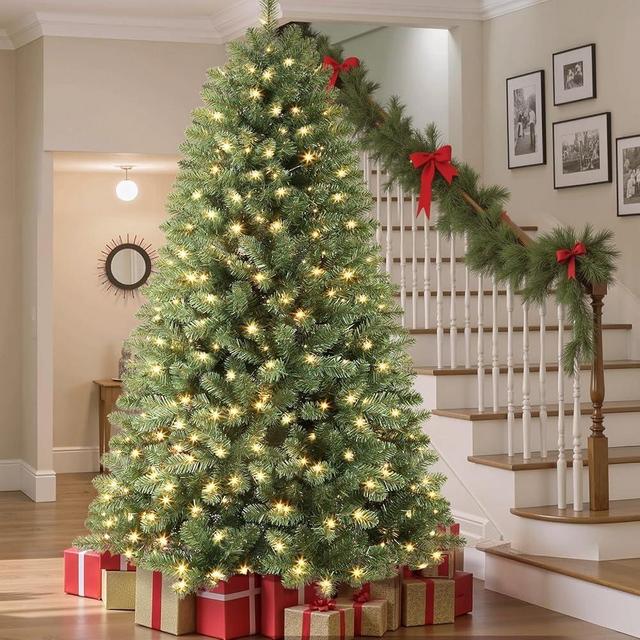 SHareconn 7ft Prelit Premium Artificial Classic Spruce Christmas Tree, 300 Warm White & Color LED Changing Lights, 1020 Branch Tips, Perfect Choice for Xmas Decoration,7 FT