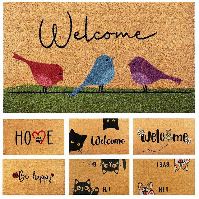 Colorful Birds - 29"x17" - Coir Door Mat with Heavy Duty Backing - Welcome Mats for Entryway, Porch - Anti-Slip PVC & Coconut Fiber Surface - Natural Home Accessories, Minimalist Original Design
