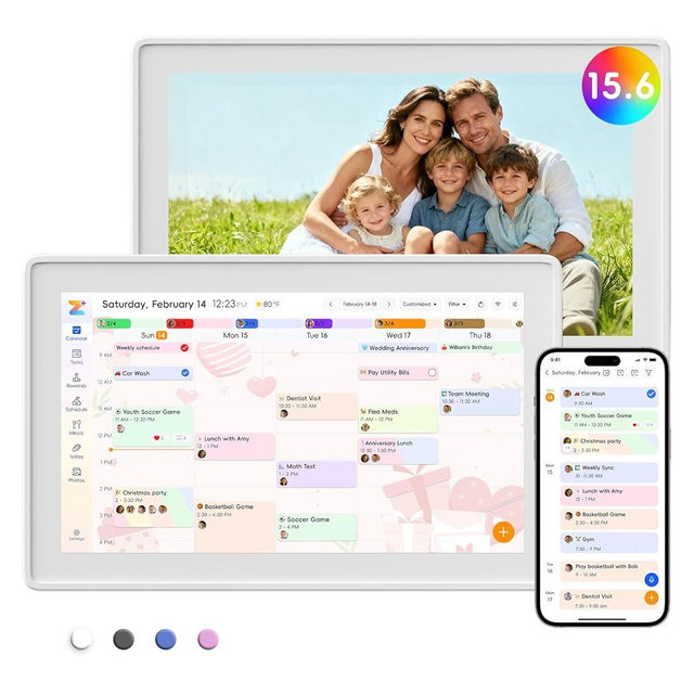Westsee 15.6" Digital Calendar Frame – Interactive Touchscreen Eletronic Calendars, Smart Family Planner for Schedule, Photo Display, Meals, Chore Chart & Tasks, Wall & Desk Mountable (White)