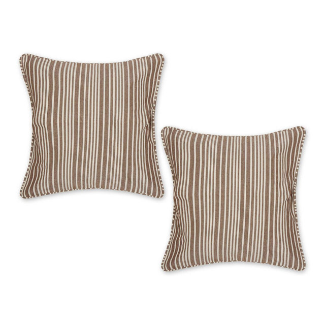 2pc 18"x18" Leather Chambray Striped Recycled Cotton Square Throw Cover Brown - Design Imports: Indoor Faux Linen, Hidden Zipper