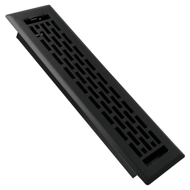 SANYCASA Floor Register 2x12 Inches - Heavy Duty Walkable Steel Floor Vents Ease Adjust Air Flow Direction Floor Registers - Boston Design -Matte Black Air Floor Vent Covers for Home