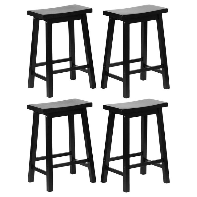 PJ Wood Classic Saddle-Seat 24" Tall Kitchen Counter Stools for Homes, Dining Spaces, and Bars w/Backless Seats, 4 Square Legs, Black