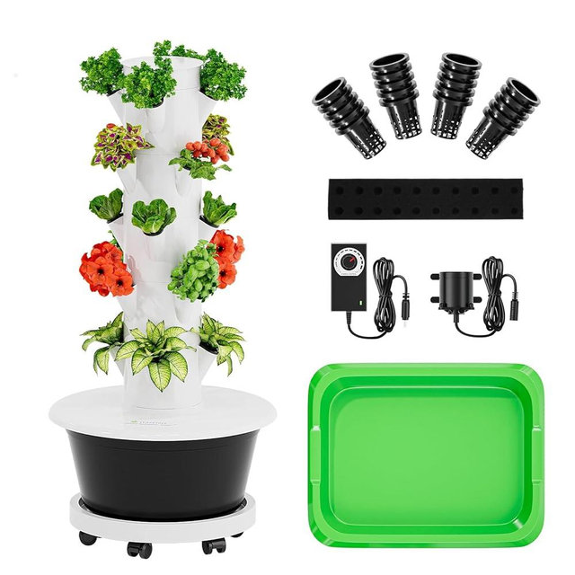 SPECILITE Hydroponics Growing System Kit, Movable Hydroponic Tower with 5 Tiers 20 Pods, Vertical Indoor & Outdoor Gardening System with Pump & Timer for Vegetables, Fruits, Herb