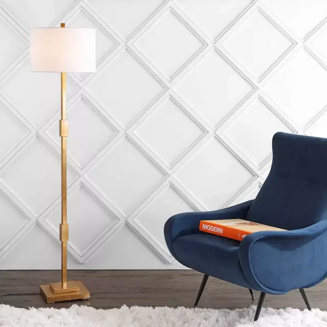 JONATHAN Y Windsor LED Floor Lamp in Gold Leaf with Linen Shade