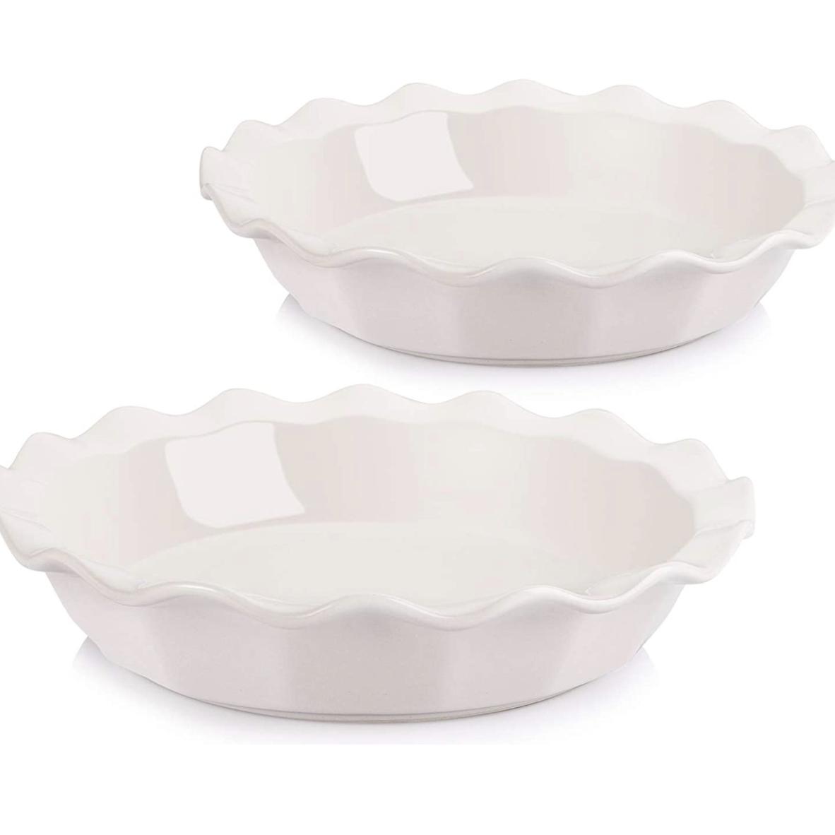 AVLA 2 Pack Ceramic Pie Pan, 9.25 Inches Pie Dish, Pie Plate Round Baking Dish Pan with Fluted Rim for Cooking Dinner Dessert Pot Pies Cake Pizza, Ivory White