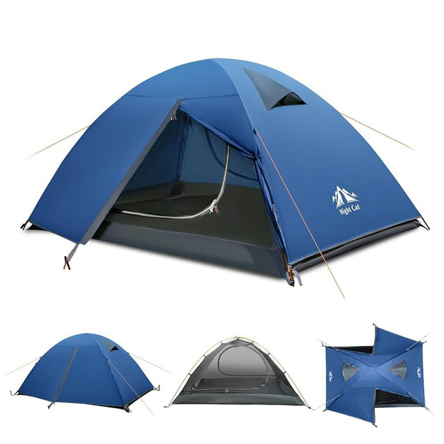 Night Cat 2-Persons Backpacking Tent: Waterproof Lightweight Camping Tent for Two People Hiking Outdoor Mountain with Aluminum Poles and Rainfly Green