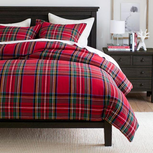 Red Stewart Plaid Cotton Duvet Cover, Full/Queen