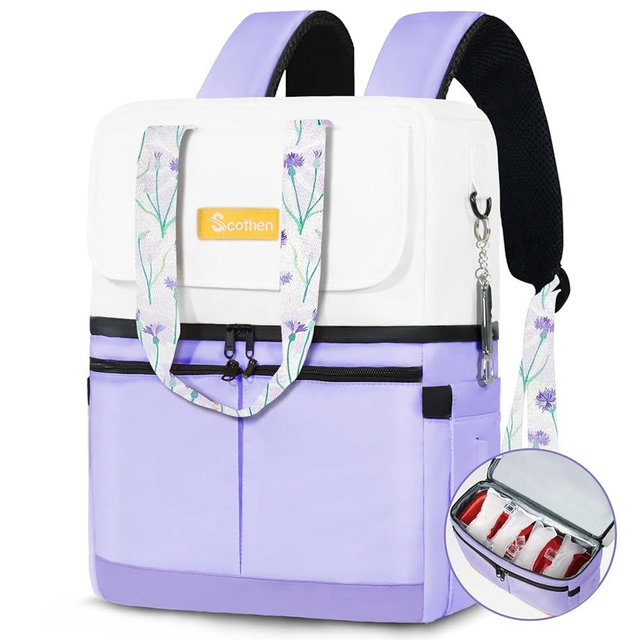 Scothen Backpack Cooler with Double Decker & 12 Ice Packs- Keeps 36 Cans Cold for Up to 24 Hours- Waterproof & Leak Proof Insulated Cooler Backpack- Stylish Cooler Bookbag for Women Travel Work Beach
