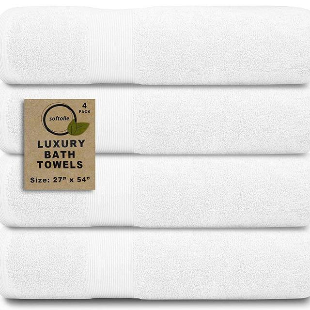 Softolle 100% Cotton Luxury Bath Towels - 600 GSM Cotton Towels for Bathroom - Set of 4 Bath Towel - Eco-Friendly, Super Soft, Highly Absorbent Bath Towel - Oeko-Tex Certified - 27 x 54 inches (White)