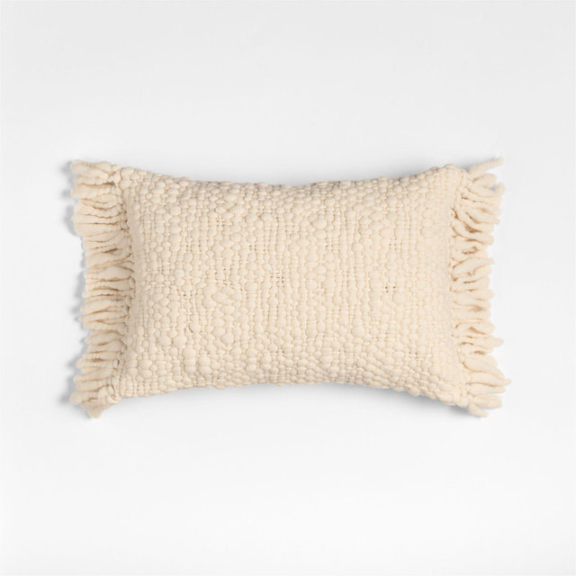 Chunky Woven Wool Fringe 22"x15" Arctic Ivory Throw Pillow Cover