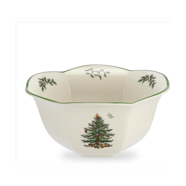 Spode Christmas Tree Hexagonal Nut Bowl, 7 Inch Decorative Bowl for Nuts, Candy and Christmas Treats