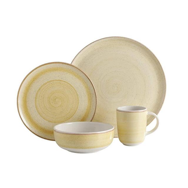 Corona Dinnerware Set 16-pieces Earthenware | Mustard Caoba | Hand-Painted | Set de Vajilla 4 puestos | 16 piezas | Ceramica | Artisan Decor