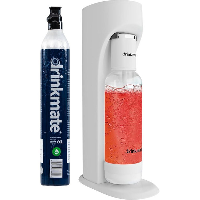 Drinkmate OmniFizz Sparkling Beverage Maker CO2 Bundle - Sparkling Water/Soda Streaming Machine That Carbonates Any Drink - Includes 1 CO2 Cylinder, 1 Carbonation Bottle, 1 Fizz Infuser Classic White
